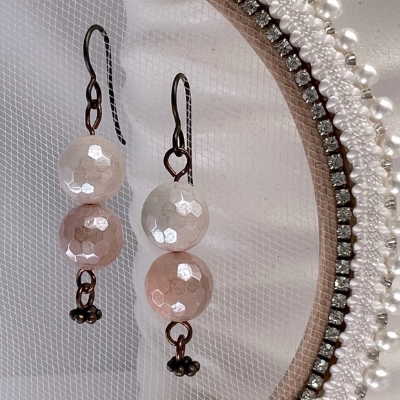 COPPER Earrings Mystic Peach Aventurine - Picture 1 of 11